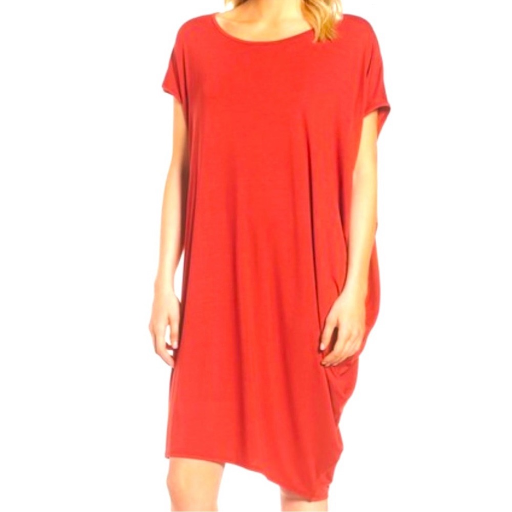 Eileen Fisher Asymmetrical Jersey Shift Dress, Black